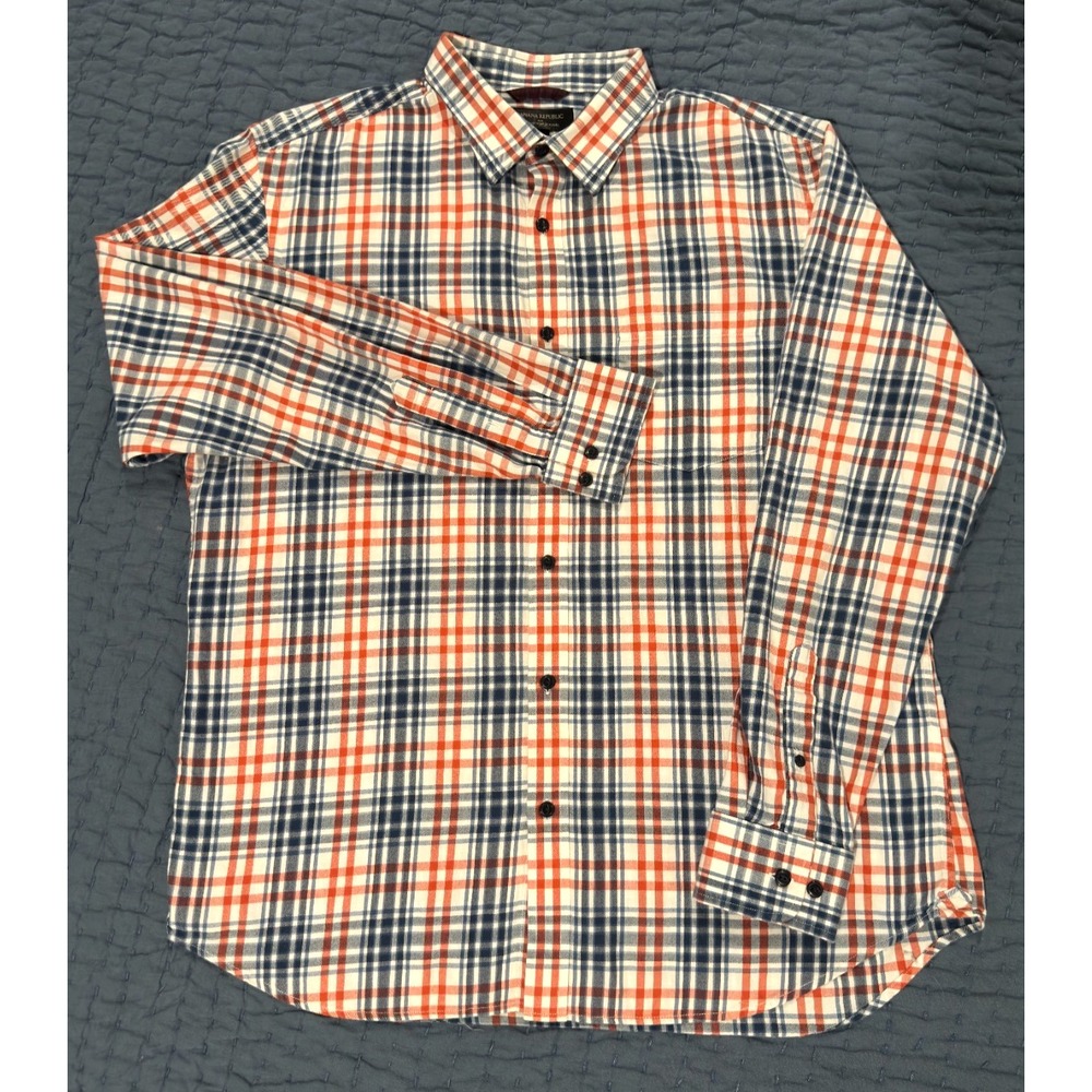 Banana Republic Lightweight Flannel L Long Sleeve Button-Up Shirt Blue Orange